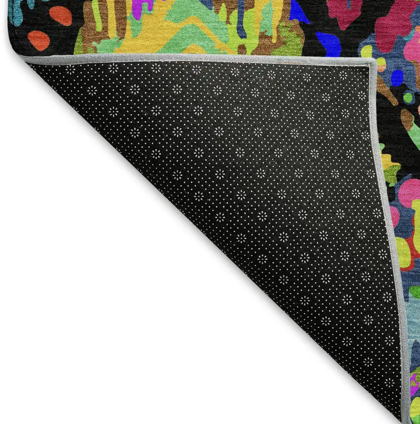 8' Black Red Pink And Green Geometric Washable Area Rug With UV Protection Photo 6