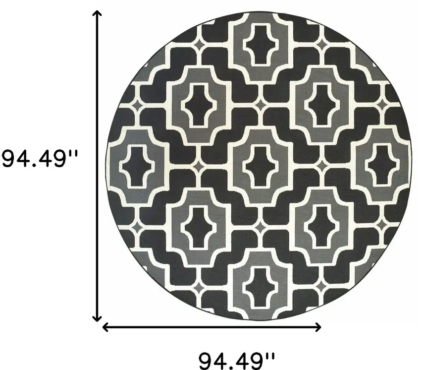 8' Black Round Geometric Stain Resistant Indoor Outdoor Area Rug Photo 4