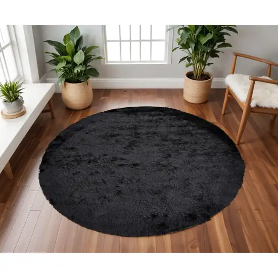 8' Black Shag Hand Tufted Round Rug Photo 1