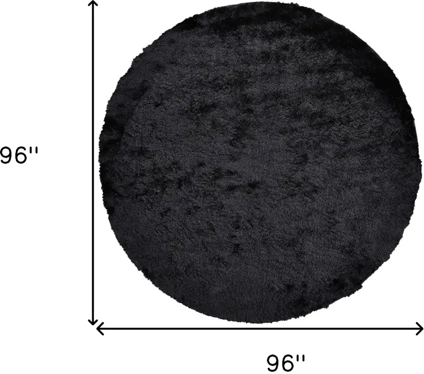 8' Black Round Shag Tufted Handmade Area Rug Photo 5