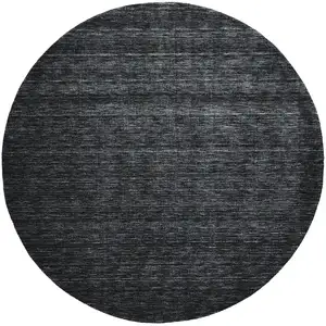 Photo of 8' Black Round Wool Hand Woven Stain Resistant Area Rug