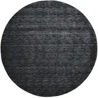 Photo of 8' Black Round Wool Hand Woven Stain Resistant Area Rug