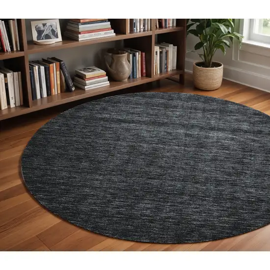 8' Black Round Wool Hand Woven Area Rug Photo 1