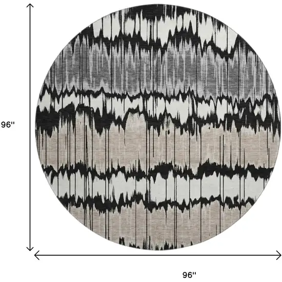 8' Black Silver And Brown Striped Washable Round Rug With UV Protection Photo 3