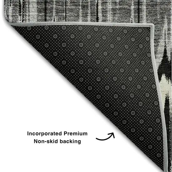 8' Black Silver And Brown Striped Washable Round Rug With UV Protection Photo 6