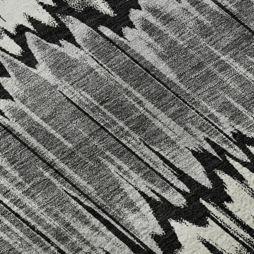 8' Black Silver And Brown Striped Washable Round Rug With UV Protection Photo 9