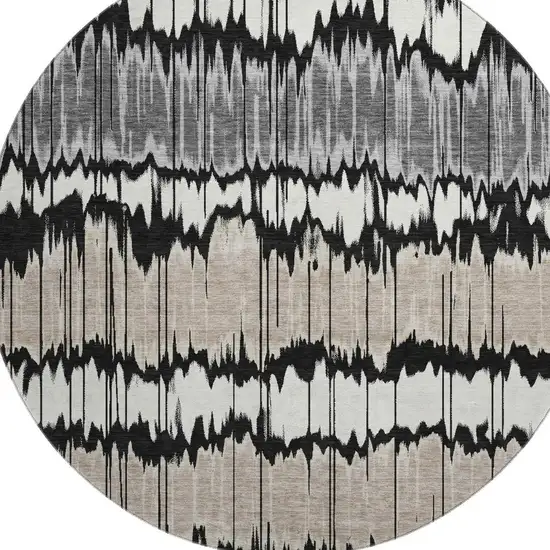 8' Black Silver And Brown Striped Washable Round Rug With UV Protection Photo 3
