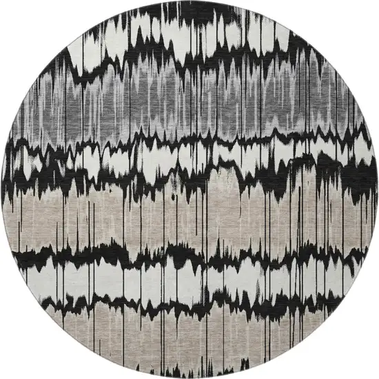 8' Black Silver And Brown Striped Washable Round Rug With UV Protection Photo 4