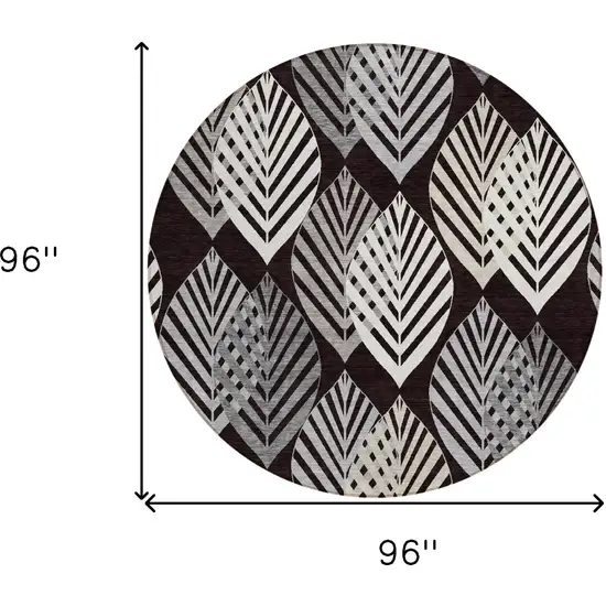 8' Black Silver And Charcoal Round Floral Washable Indoor Outdoor Area Rug Photo 9