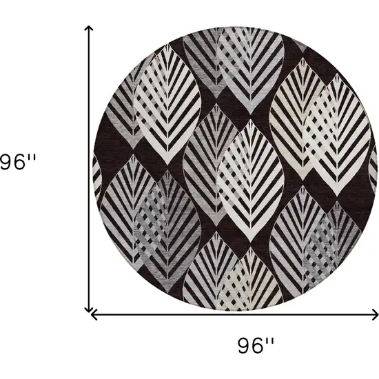 8' Black Silver And Charcoal Round Floral Washable Indoor Outdoor Area Rug Photo 9