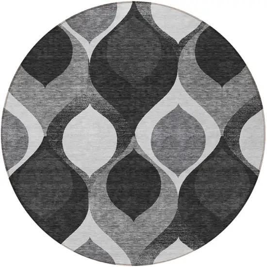 8' Black Silver And Charcoal Round Ogee Washable Indoor Outdoor Area Rug Photo 6