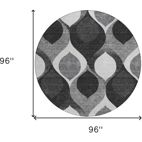 8' Black Silver And Charcoal Round Ogee Washable Indoor Outdoor Area Rug Photo 3