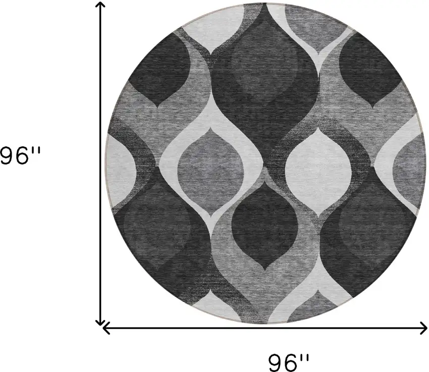 8' Black Silver And Charcoal Round Ogee Washable Indoor Outdoor Area Rug Photo 3