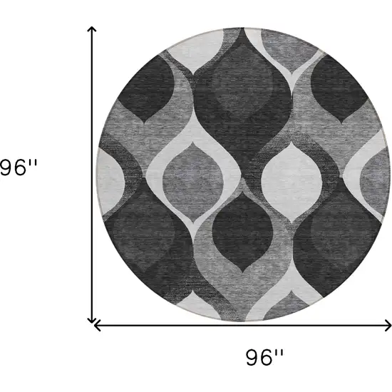 8' Black Silver And Charcoal Round Ogee Washable Indoor Outdoor Area Rug Photo 3