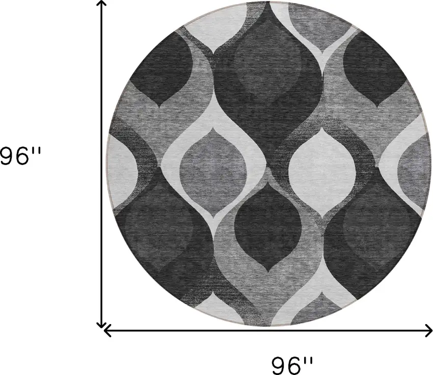 8' Black Silver And Charcoal Round Ogee Washable Indoor Outdoor Area Rug Photo 3