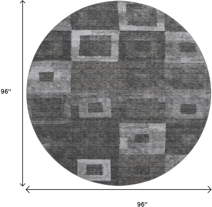 8' Black Silver And Gray Geometric Washable Round Rug With UV Protection Photo 8