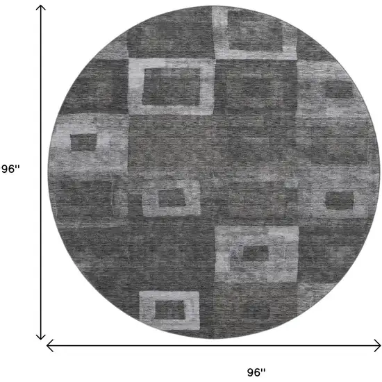 8' Black Silver And Gray Geometric Washable Round Rug With UV Protection Photo 8