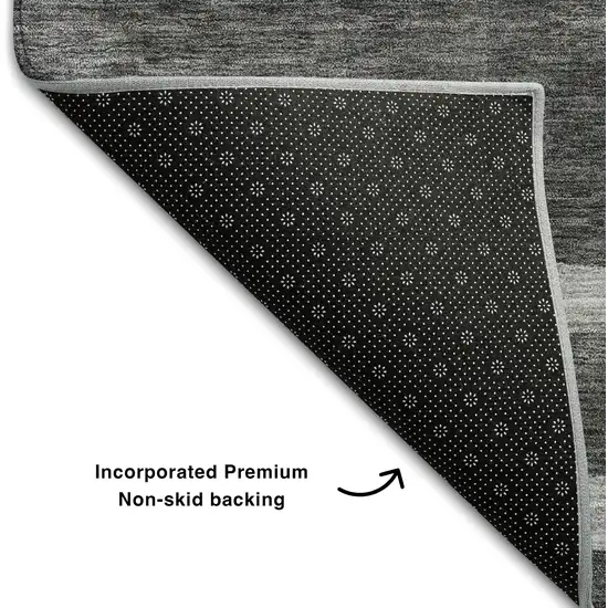 8' Black Silver And Gray Geometric Washable Round Rug With UV Protection Photo 4