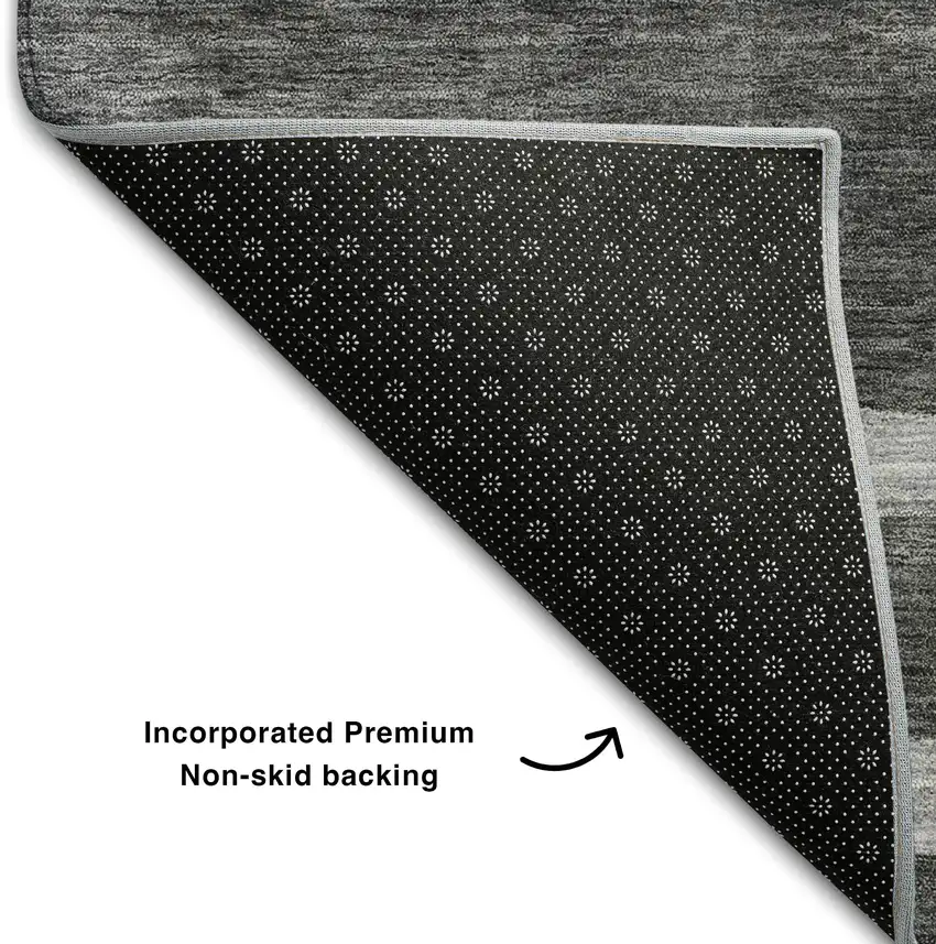 8' Black Silver And Gray Geometric Washable Round Rug With UV Protection Photo 4