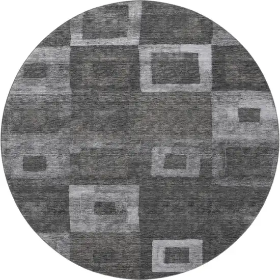 8' Black Silver And Gray Geometric Washable Round Rug With UV Protection Photo 2