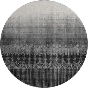 Photo of 8' Black Silver And Gray Ombre Washable Round Rug With UV Protection