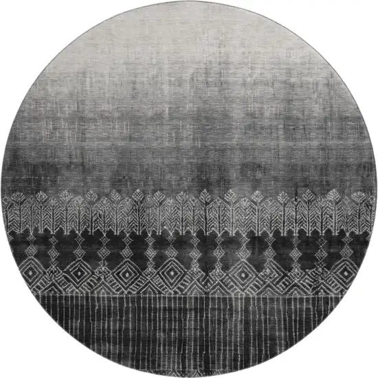 8' Black Silver And Gray Ombre Washable Round Rug With UV Protection Photo 1