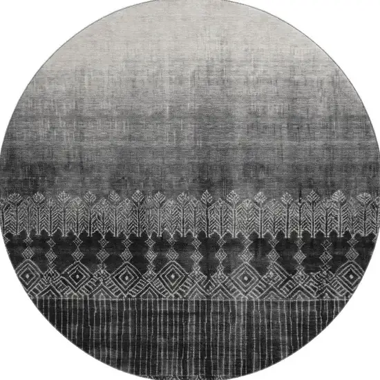 8' Black Silver And Gray Ombre Washable Round Rug With UV Protection Photo 2