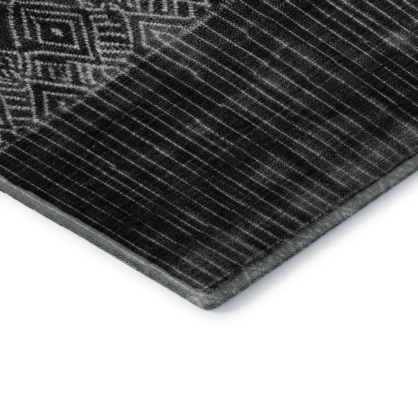 8' Black Silver And Gray Ombre Washable Round Rug With UV Protection Photo 6