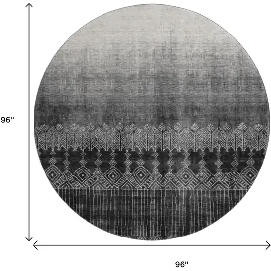 8' Black Silver And Gray Ombre Washable Round Rug With UV Protection Photo 9