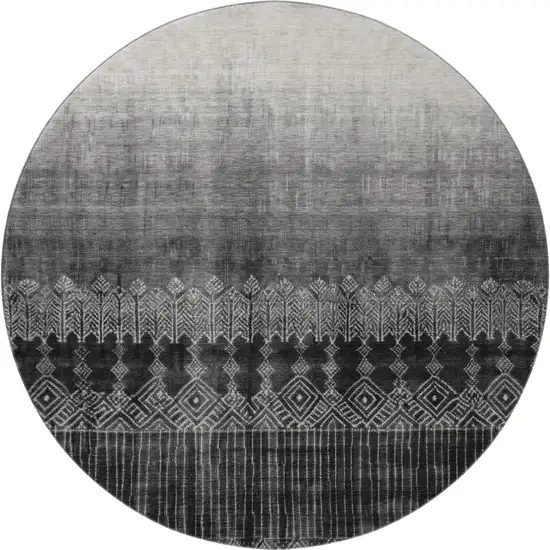 8' Black Silver And Gray Ombre Washable Round Rug With UV Protection Photo 3