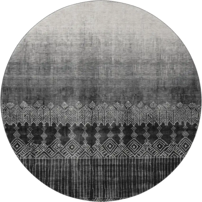 8' Black Silver And Gray Ombre Washable Round Rug With UV Protection Photo 3