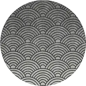 Photo of 8' Black Silver And Gray Round Geometric Washable Indoor Outdoor Area Rug