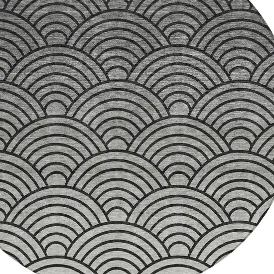 8' Black Silver And Gray Round Geometric Washable Indoor Outdoor Area Rug Photo 2