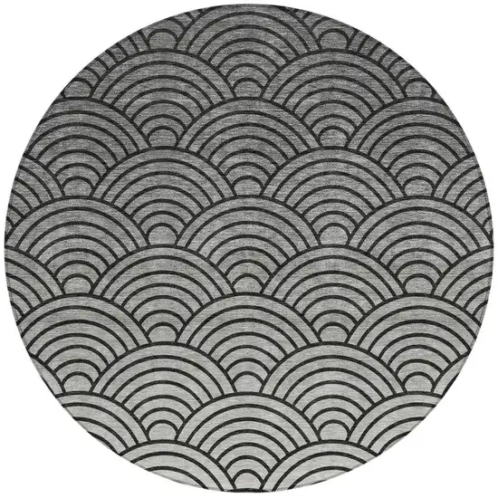 8' Black Silver And Gray Round Geometric Washable Indoor Outdoor Area Rug Photo 3