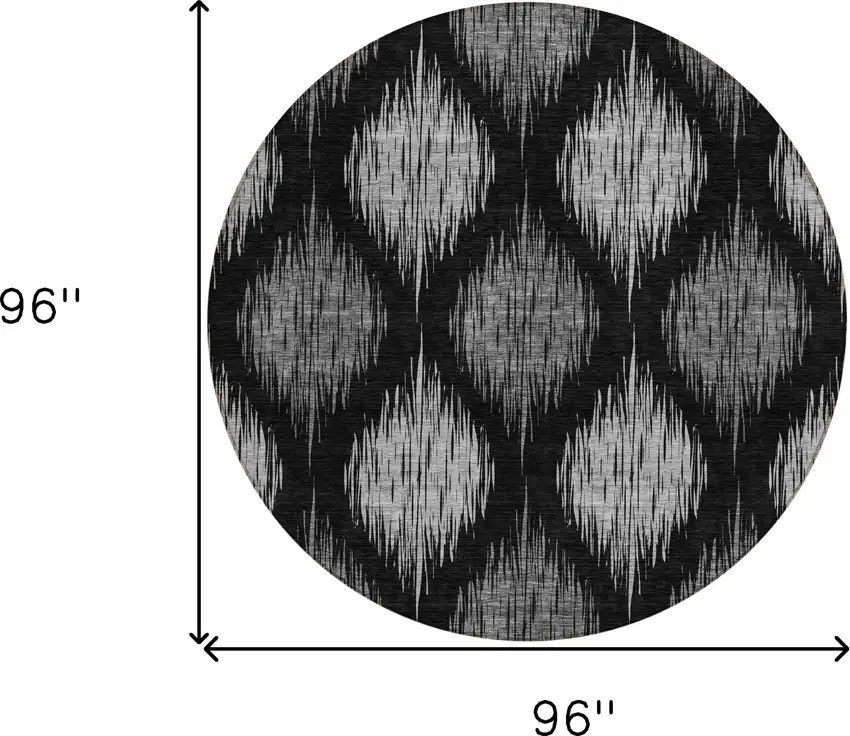 8' Black Silver And Gray Round Ikat Washable Indoor Outdoor Area Rug Photo 3