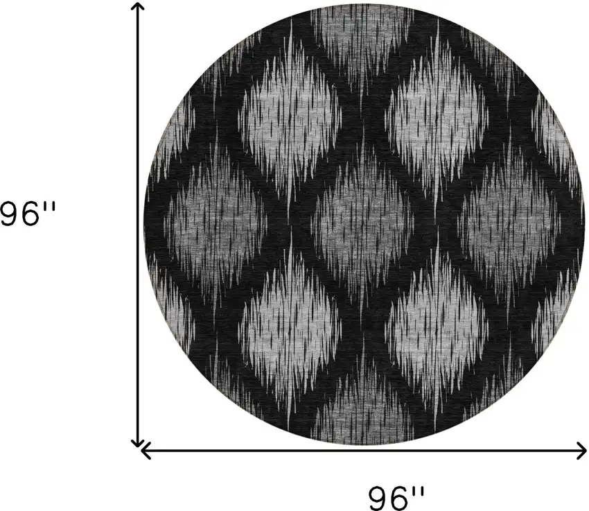 8' Black Silver And Gray Round Ikat Washable Indoor Outdoor Area Rug Photo 3