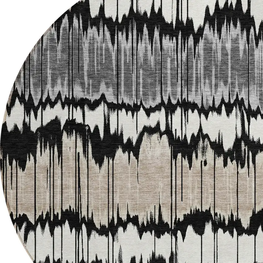 8' Black Silver And Gray Round Striped Washable Indoor Outdoor Area Rug Photo 4