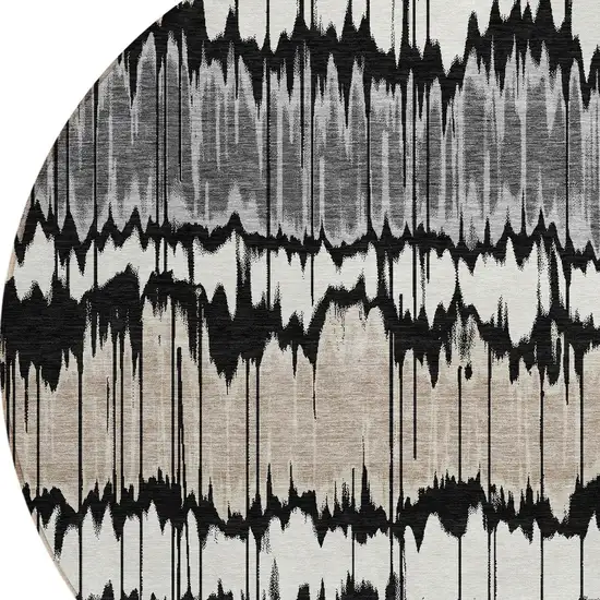 8' Black Silver And Gray Round Striped Washable Indoor Outdoor Area Rug Photo 4