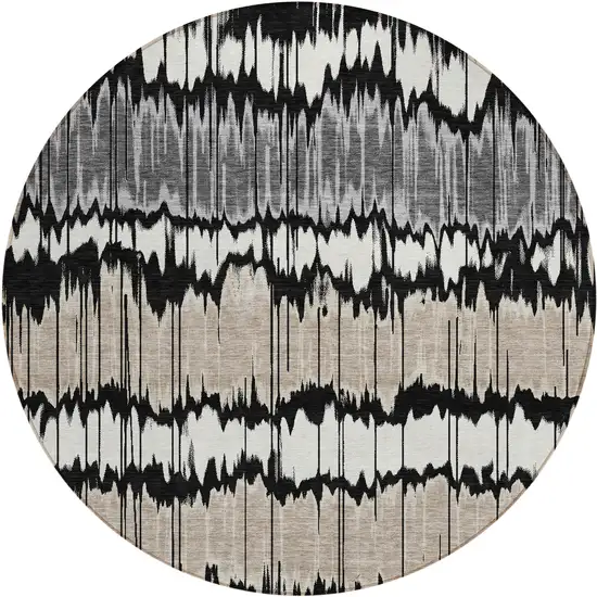 8' Black Silver And Gray Round Striped Washable Indoor Outdoor Area Rug Photo 1