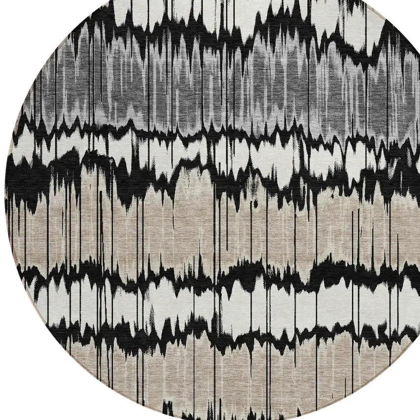8' Black Silver And Gray Round Striped Washable Indoor Outdoor Area Rug Photo 6