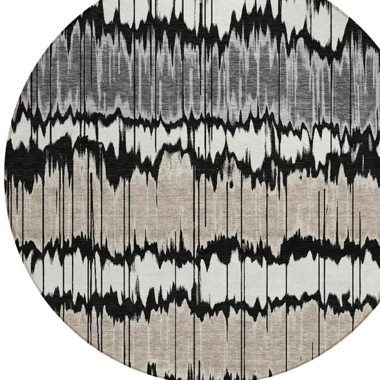 8' Black Silver And Gray Round Striped Washable Indoor Outdoor Area Rug Photo 6
