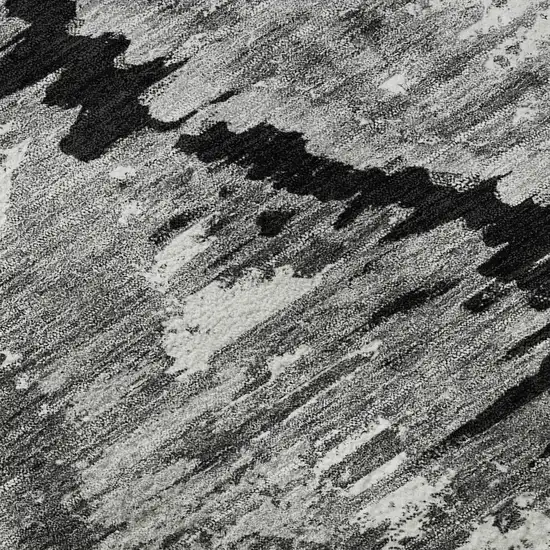 8' Black Silver And Ivory Diamond Washable Round Rug With UV Protection Photo 9