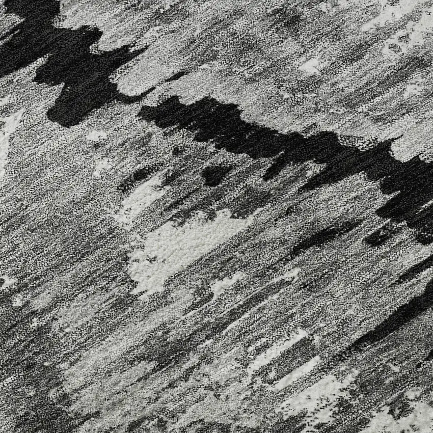 8' Black Silver And Ivory Diamond Washable Round Rug With UV Protection Photo 9