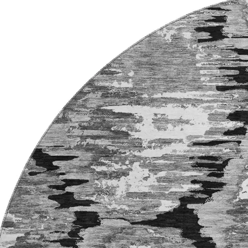 8' Black Silver And Ivory Diamond Washable Round Rug With UV Protection Photo 3