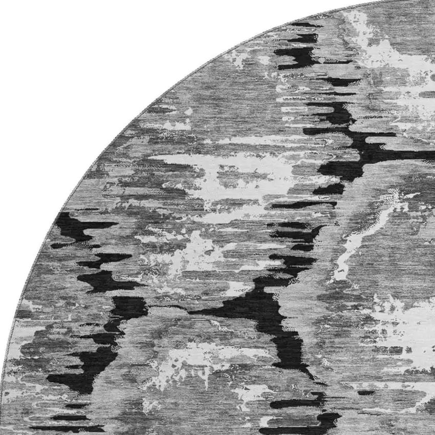 8' Black Silver And Ivory Diamond Washable Round Rug With UV Protection Photo 4