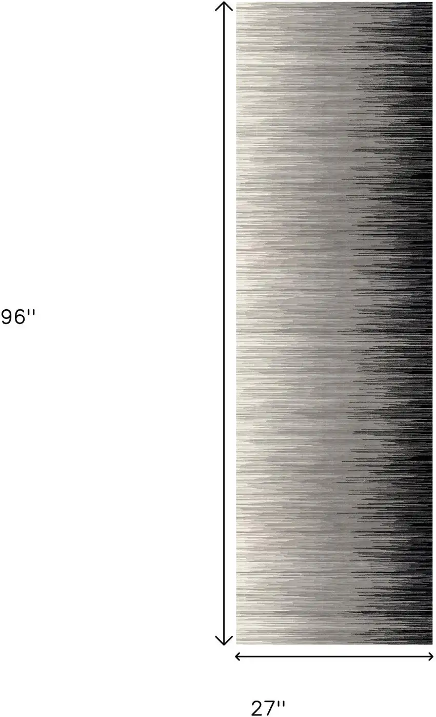 8' Black Striped Power Loom Runner Rug Photo 9