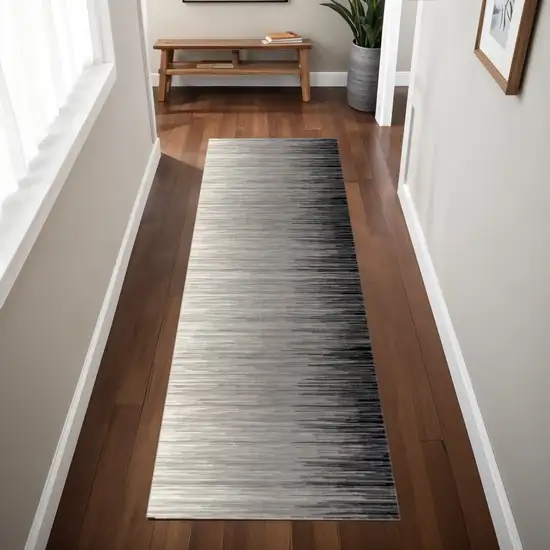 8' Black Striped Power Loom Runner Rug Photo 2