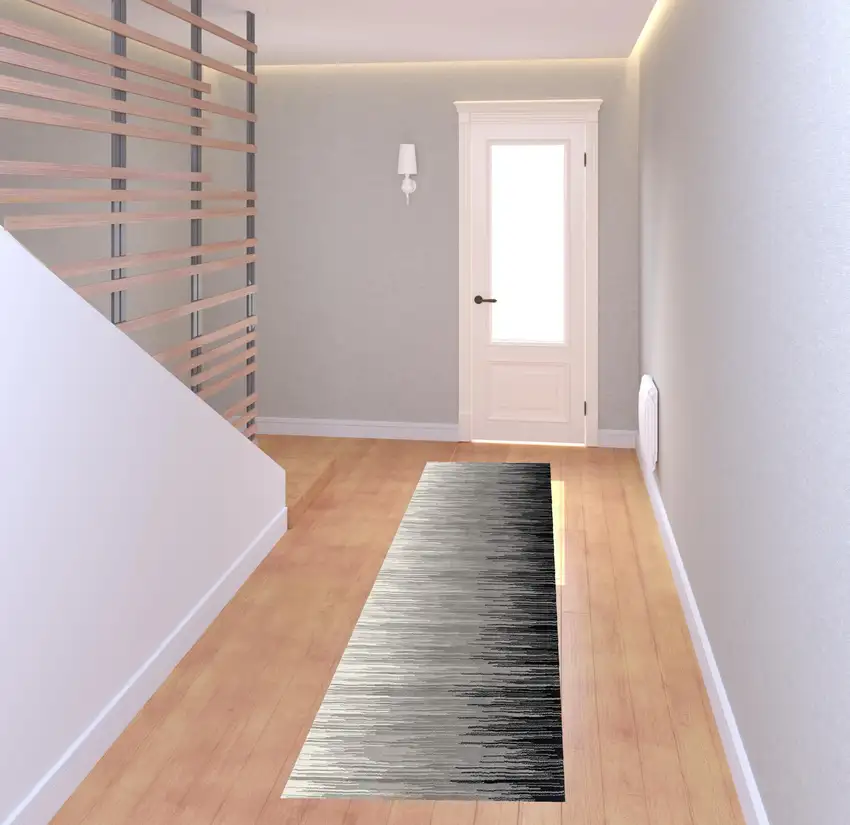 8' Black Striped Power Loom Runner Rug Photo 2