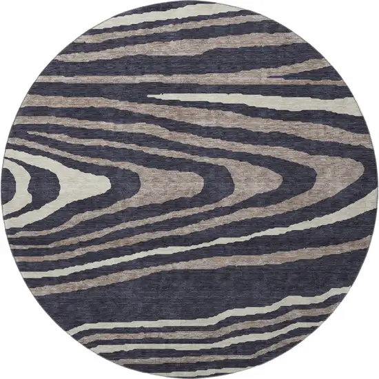 8' Black Taupe And Beige Woodland Lodge Washable Round Rug With UV Protection Photo 3
