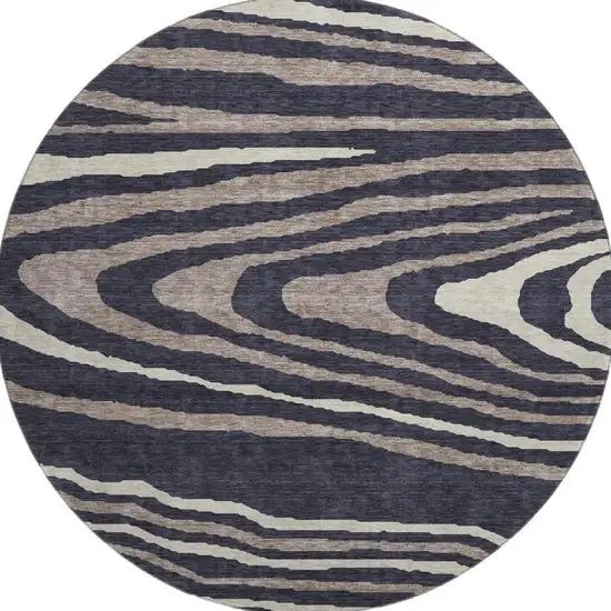 8' Black Taupe And Beige Woodland Lodge Washable Round Rug With UV Protection Photo 2